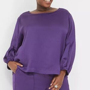 NWT Lane Bryant Long Sleeve‎ Boatneck Popover Shirt Purple Satin Plus Size 26